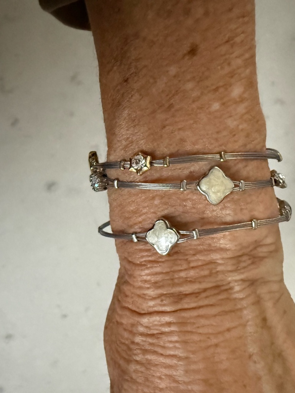 Multi-Row Clover Accent Bangle Bracelet - Silver